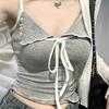 Women's Tie-up Small Lapel Camisole Vest Early Autumn V-neck with Chest Pad Beautiful Back Gray Inner Lining Top