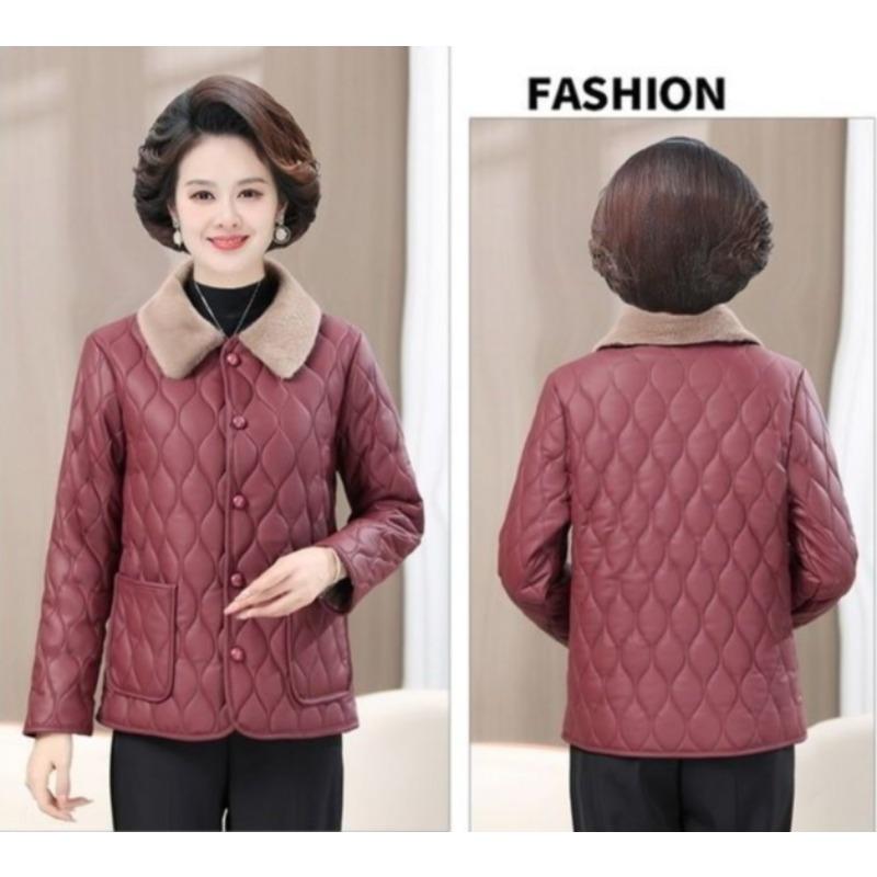 Toamnă Iarnă Femei de vârstă mijlocie Plus catifea Căldură de lungime mijlocie haină de piele largi Jacheta de piele Îmbrăcăminte de mamă Jachetă casual