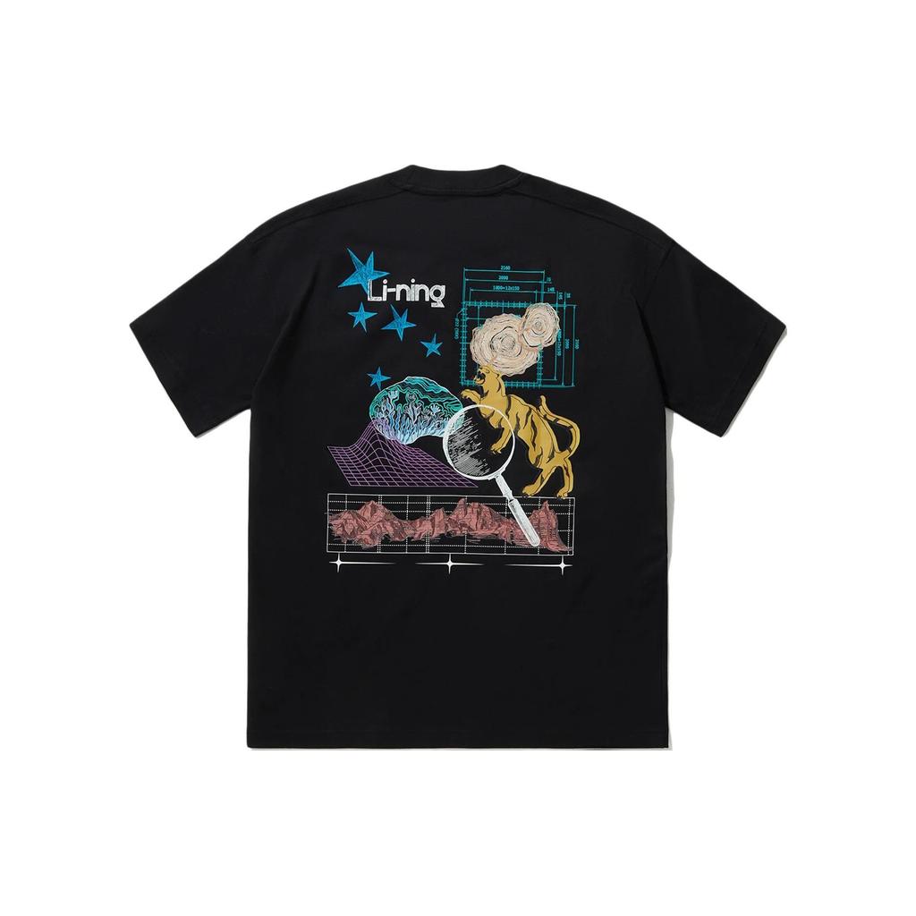 Li Ning T Shirts Unisex Black Crew Neck Moderate Straight Fit AHSU255-3