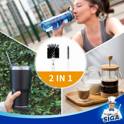 MR.SIGA Bottle Cleaning 2-in-1 Brush (with Built-in Straw Brush), Long Handle Bottle Cleaner, Bottle Washer, 2-in-1 Bottle Washer for Straws