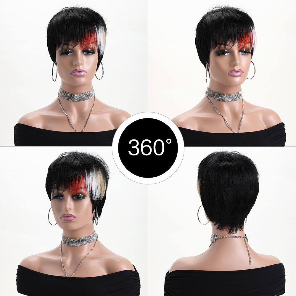 European and American Style Women’s Short Straight Synthetic Wig Fashion Multicolor Hairpiece with Side Bangs