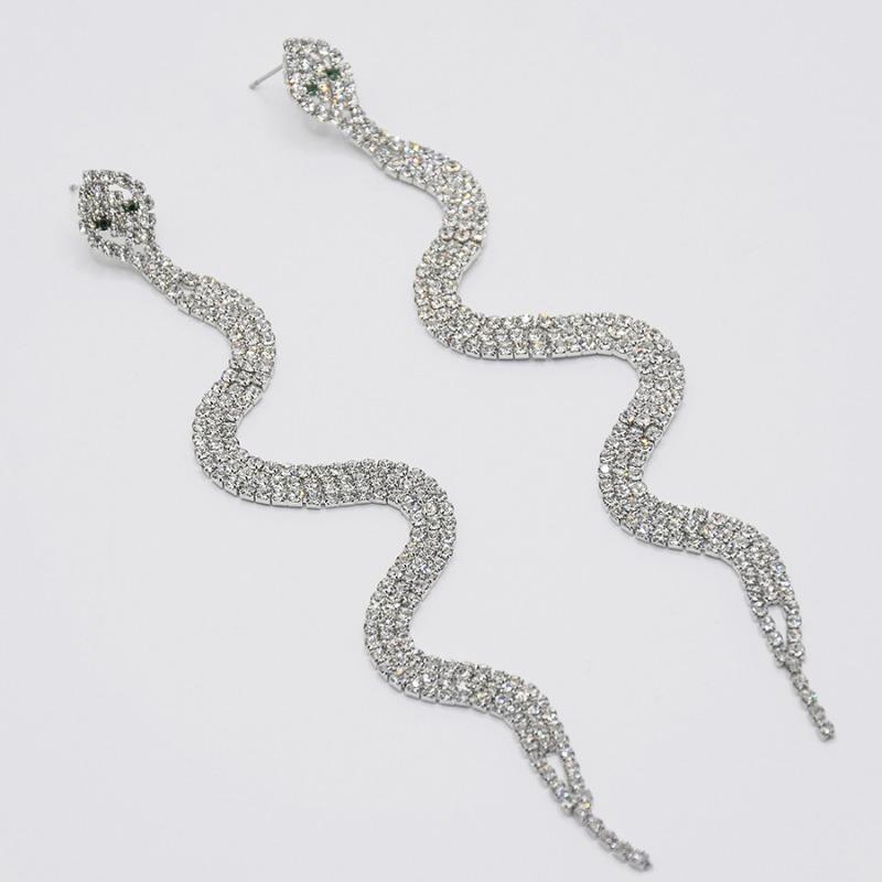 Exquisite Modische Übertriebene Lange Quastenohrringe mit Süßem und Coolen Design Eingelegt mit Strass Schlangenförmige Ohrringe