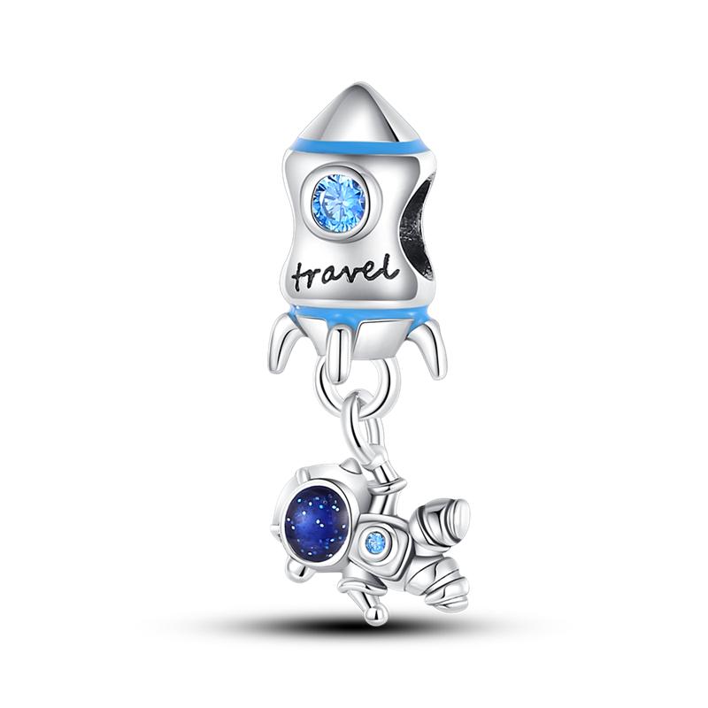 Original SS925 Sterling Silver Blue Travel Earth Camera Charm Fit  Bracelet DIY Pendant Woman Jewelry Hot Sale New In