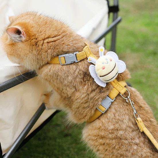 Kleine Biene Katzengeschirr Verstellbares Kätzchengeschirr mit Leine Süßes Bienen-Katzengeschirr für Kätzchen Erwachsene Katzen Sichere Spaziergänge im Freien