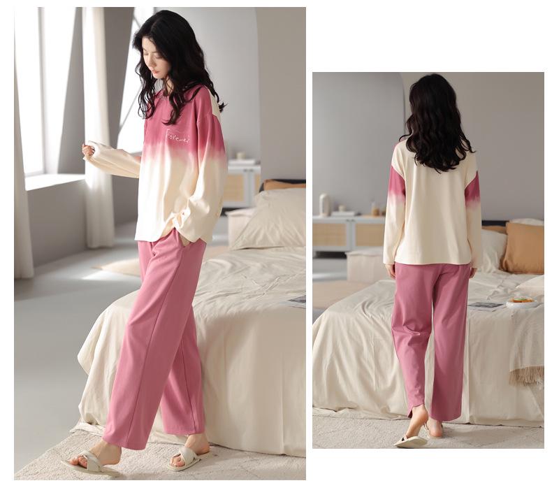 Women's Cartoon Cotton Pajama Set – Long Sleeve, Long Pants, Casual Wear for Spring & Autumn, Wearable Outdoors, Two-Piece.
