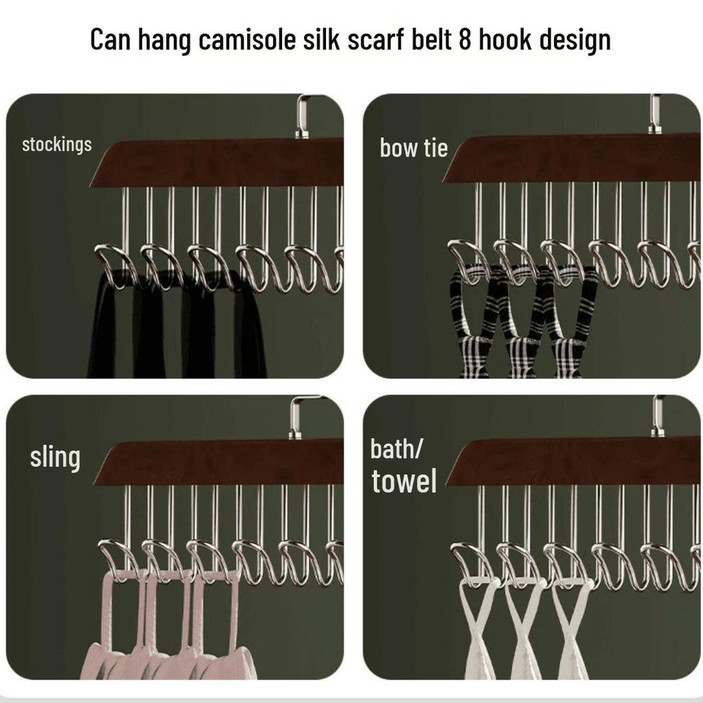 Douyin Multifunctional Tie & Camisole Hanger with 8 Solid Wood Hooks