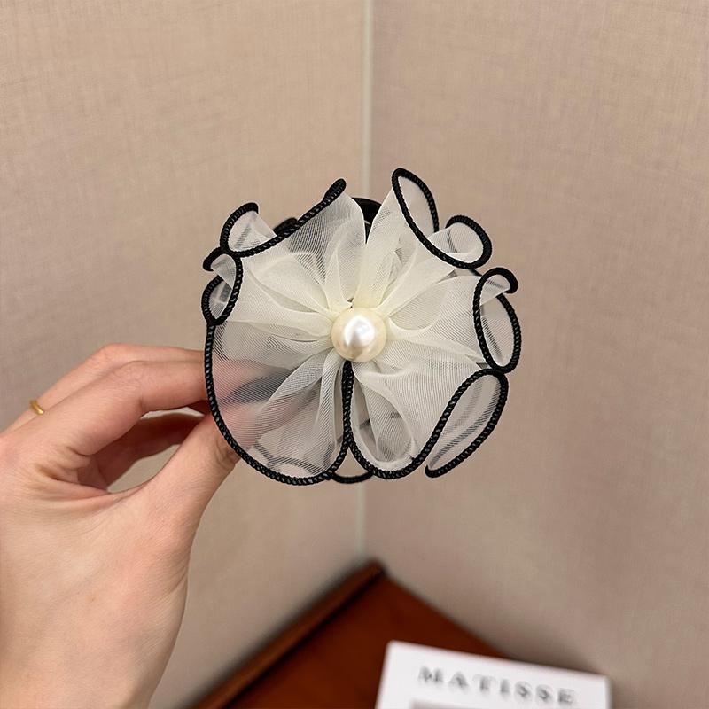 Velká síťovaná květina perlová vlasová spona pro ženy dívky temperament elegantní žraločí klip pokročilý smysl vlasové doplňky dárky