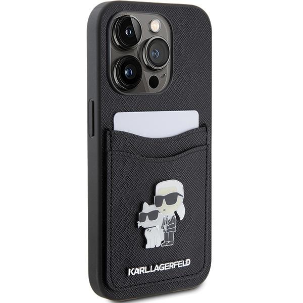 Karl Lagerfeld Klhcp15Lsapkcnpk Iphone 15 Pro 6.1 Czarny/Black Hardcase Saffiano Cardslot Karl&Choupette Metal Pin