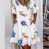 Sweet V-neck Printed Large Swing Dress for Women's Spring and Summer