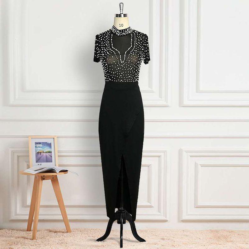 

Летнее Новое Сексуальное Перспективное Тюлевое Вечернее Платье с Бисерной Отделкой Black XL