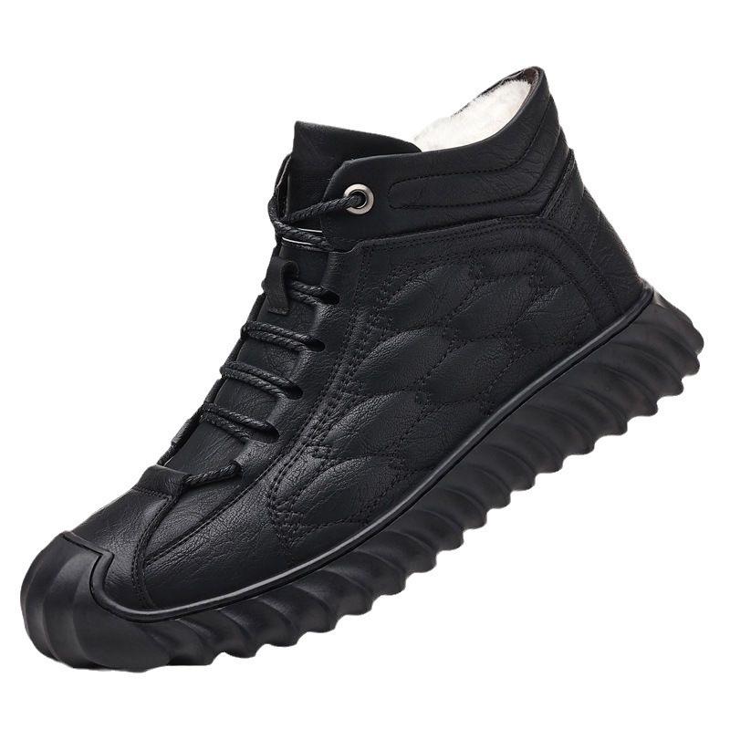 Cotton Shoes Men's New Winter Velvet Warm High-top Casual Leather Shoes Soft-soled Sports Casual Shoes Thickened Snow Men's Shoes