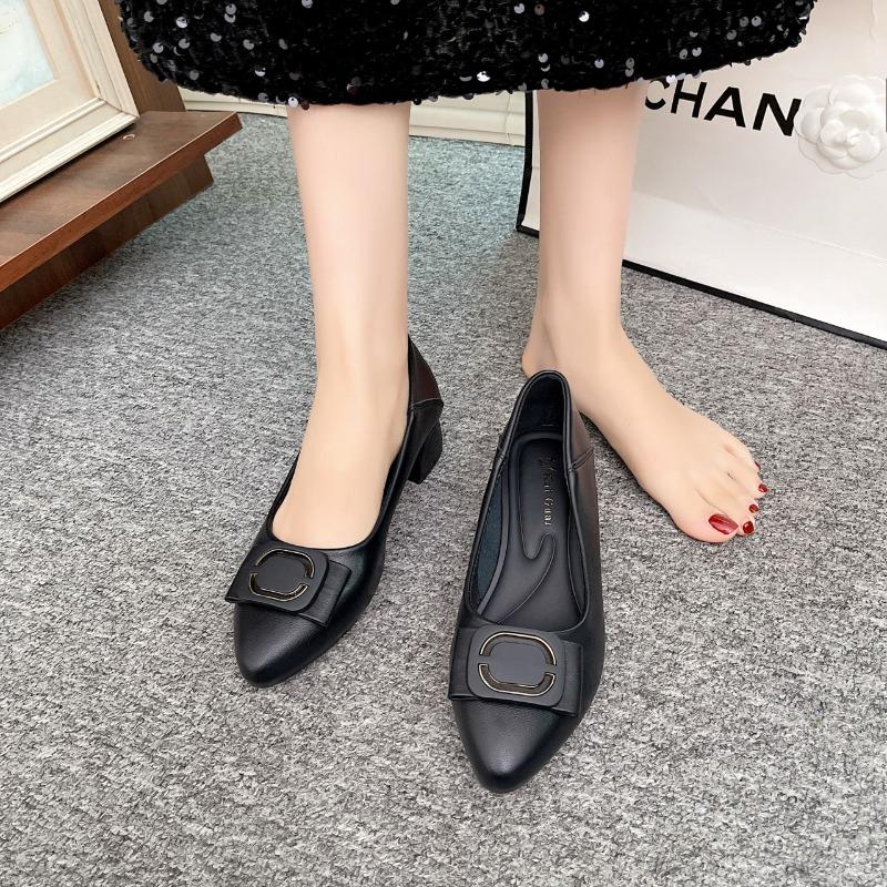 Fashion 2025 New Fashion and Versatile Round Toe Block Heel Small Single Shoes Spring and Autumn Casual Soft-soled Women's Leather Shoes