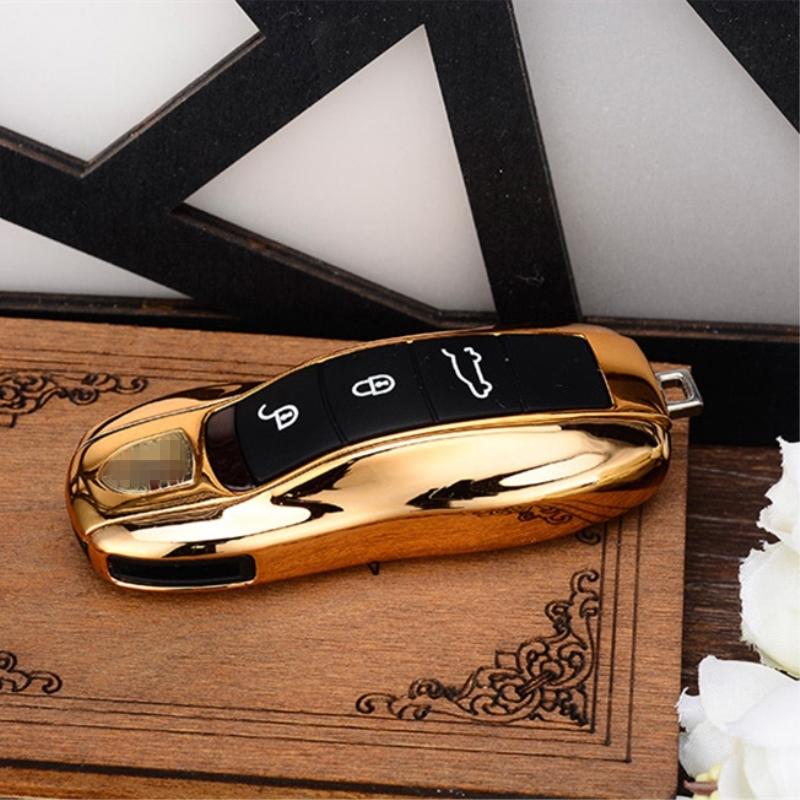 Mirror Gold Car Fob Remote Key Case Key Cover Key Shell Replace for Porsche 911 Carrera Panamera Boxster Cayman Cayenne Macan