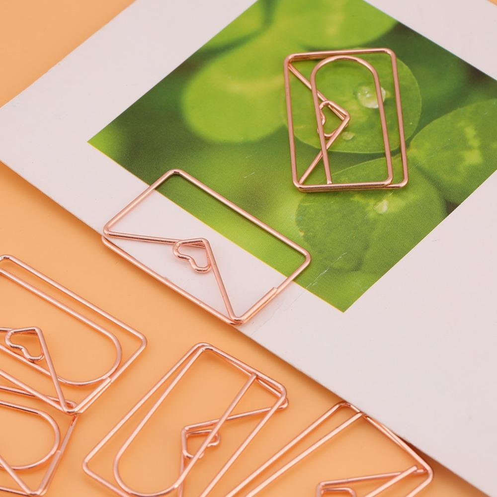 12pcs Cute Envelope Shape Paper Clips Rose Gold Document Organizing Clip Office Use