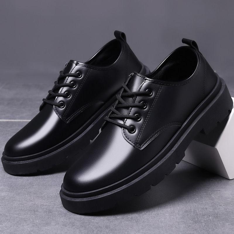 Men's shoes 2025 new autumn British style black casual leather shoes men's business dress big head work Martin boots