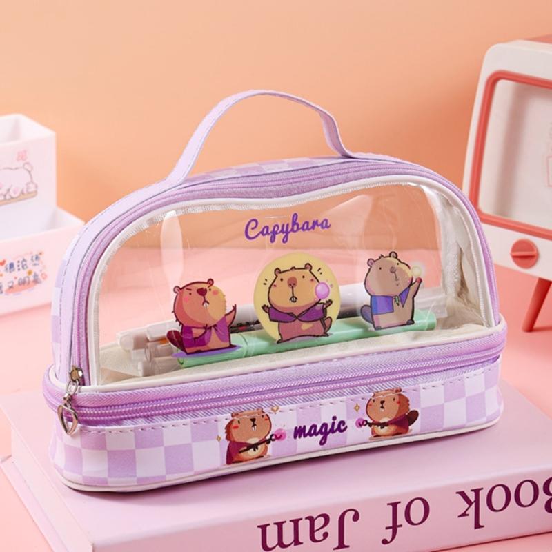 Cartoon Capibala Pencil Bag Large Capacity Pencil Case Aesthetic Pen Case Makeup Bag Clear Pen Bag Pencil Organisers