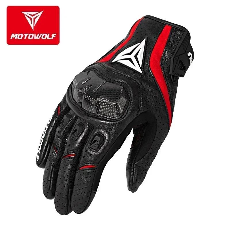 Motowolf Sheepskin Motorcycle Gloves Men Women Summer Breathable Leather Racing Riding Gloves Touchscreen Protective Gear