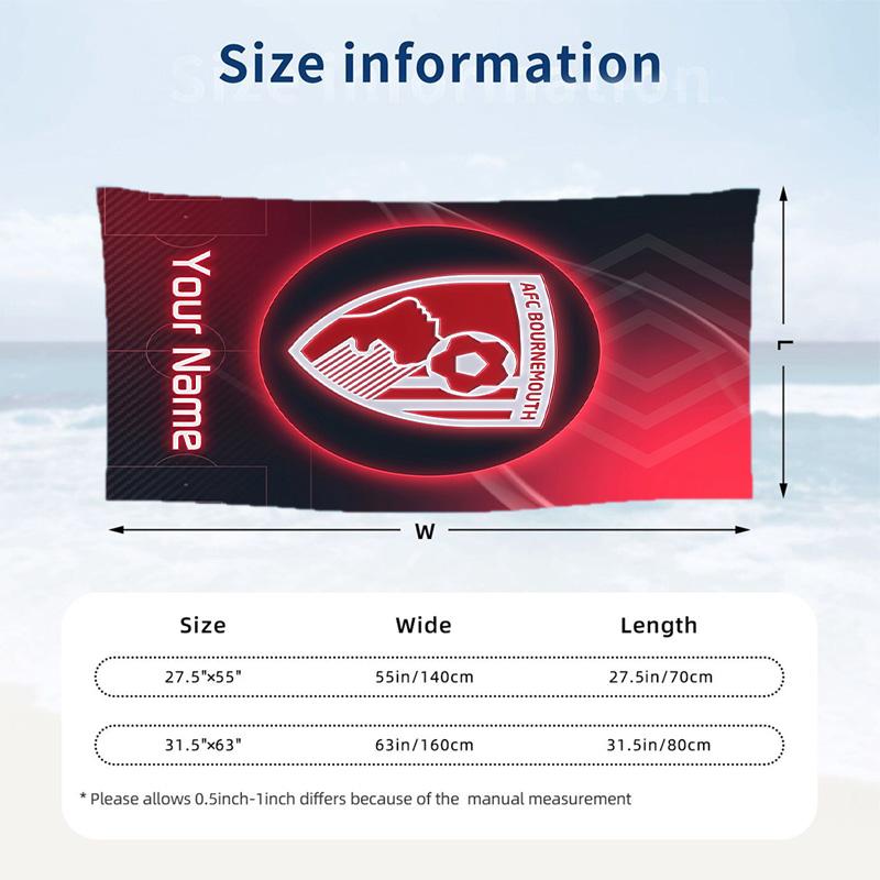 Beach Towel Bournemouth Football Print Custom Name Text Soft Towel for Swimming Pool