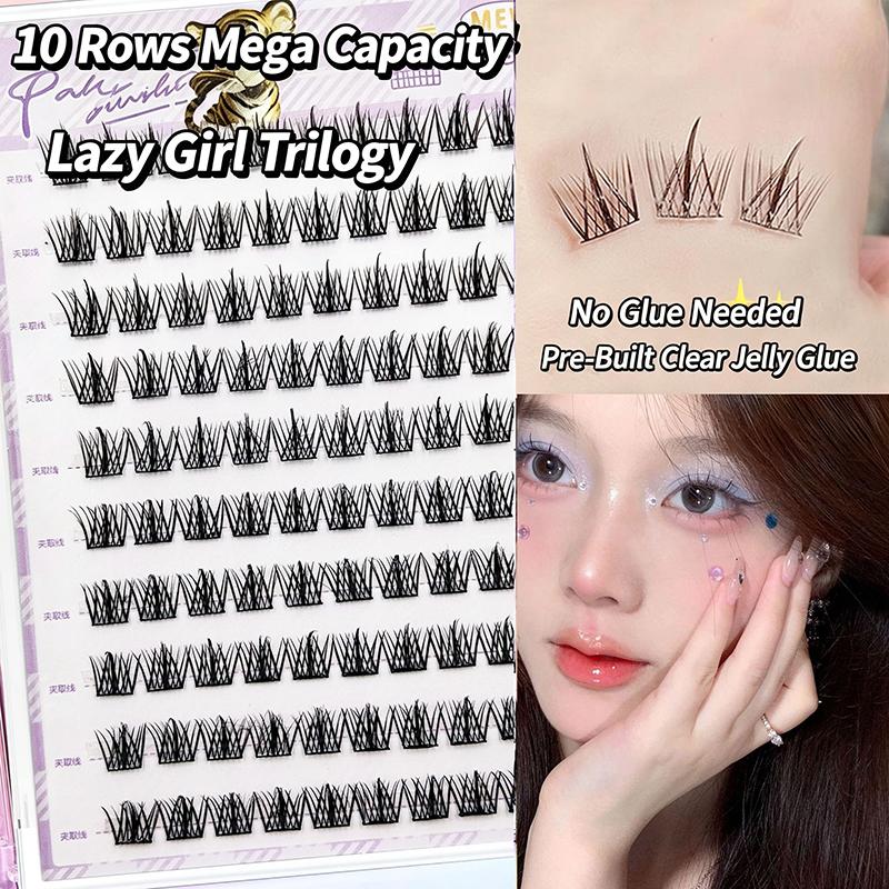 10 Rows Of Large Capacity Glue-Free False Eyelashes Single Cluster 10-12Mm C-Curled Natural Self-Adhesive False Eyelashes