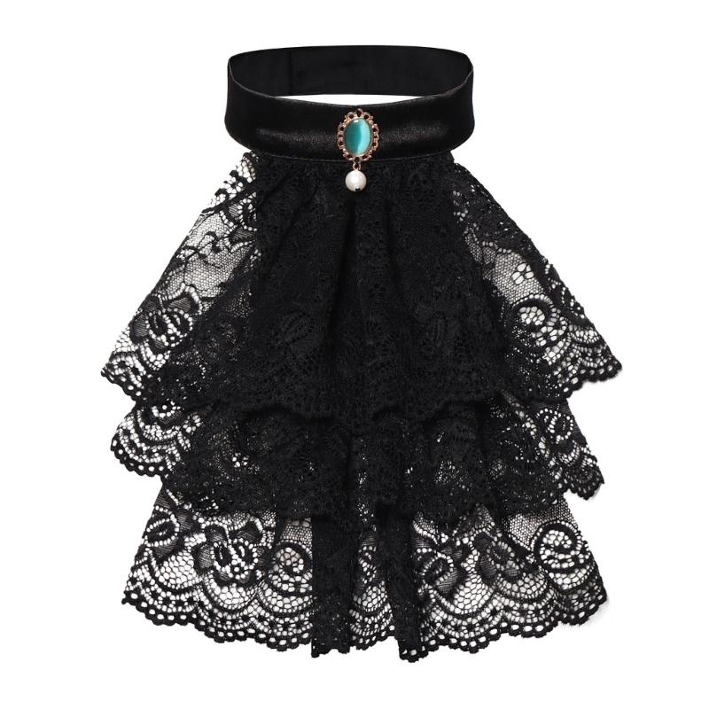 

Victorian Colonial Jabot Medieval Detachable Tiered Ruffle Lace False Collar Shirt Front Necklace Halloween Costume 1