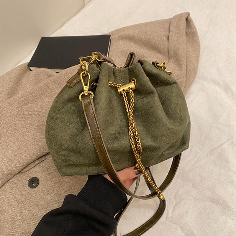 Yogodlns Faux Suede Shoulder Bag Simple Commuting Crossbody Bags Thread String Women's Handbags Sewing Sweet Bags for Women