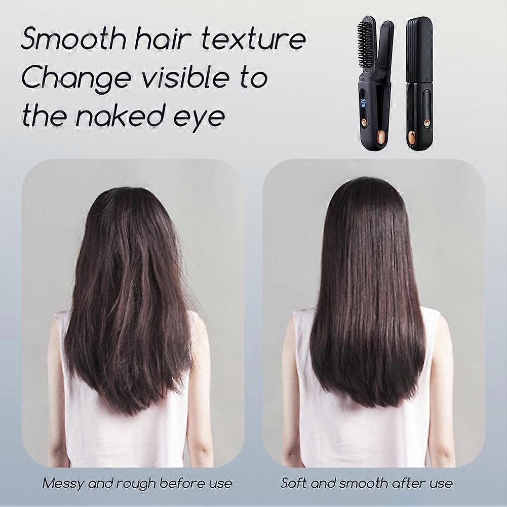 2-in-1 Ionic Hair Styler Wireless Hair Straightener Brush & Hair Curler for Home Travel