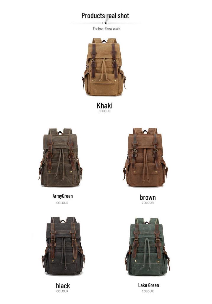 Classic Waxed Canvas & Crazy Horse Leather Backpack - Vintage Style for Outdoor Travel