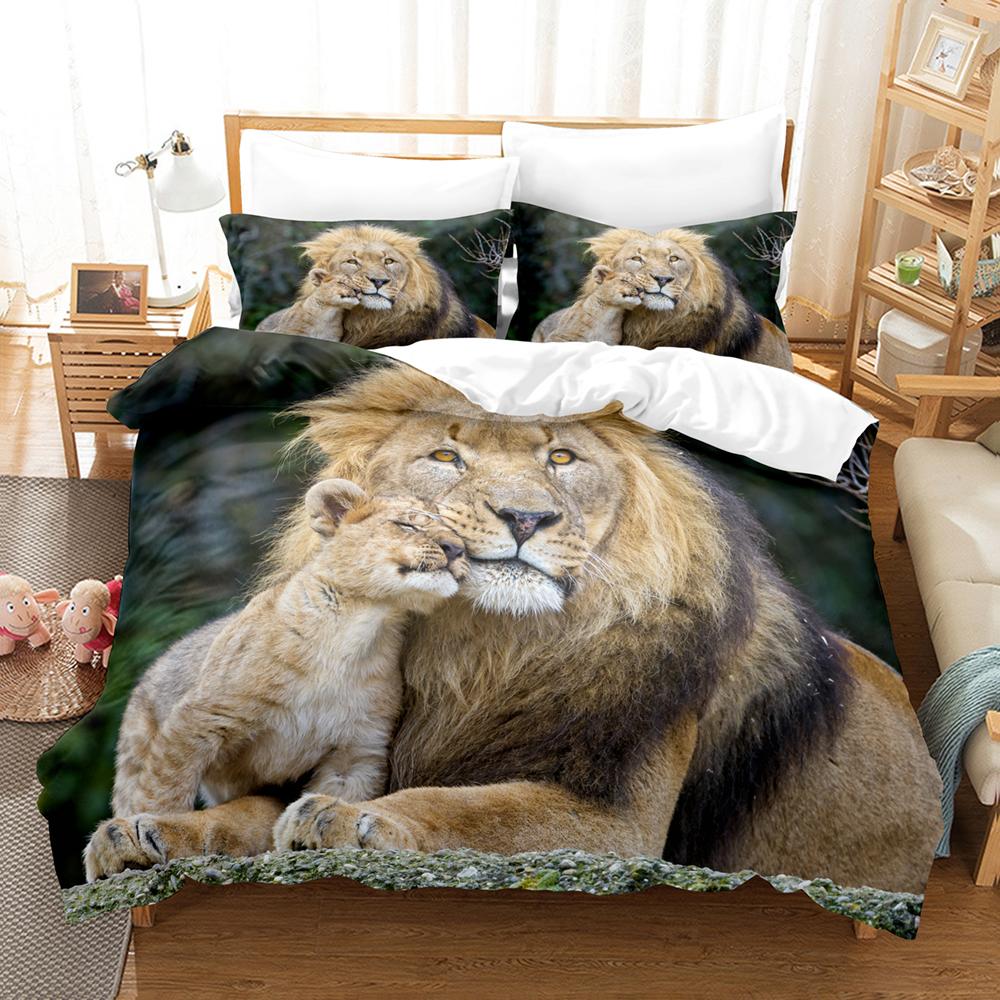 3D Lion Print Duvet Cover Sets King Size Animal Bedding Set Starry Galaxy Comforter Cover Microfiber Quilt Cover +Pillow Shams