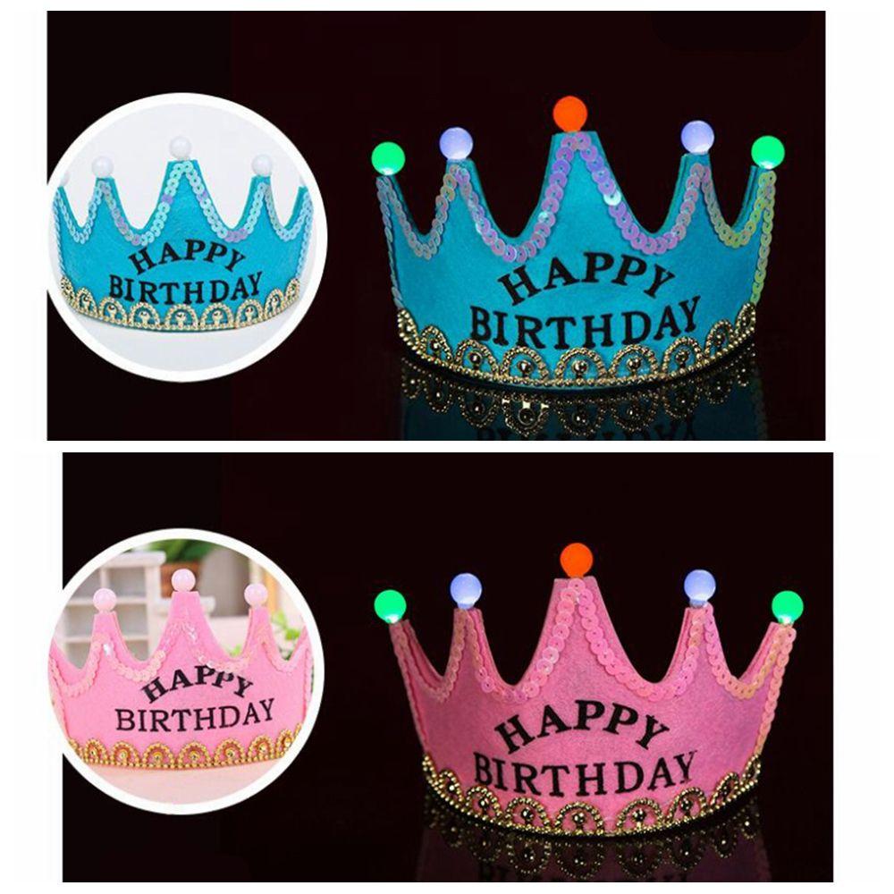 Fashion Prince Princess Kids Adult Favors Crown LED Light Birthday Hat Hair Band