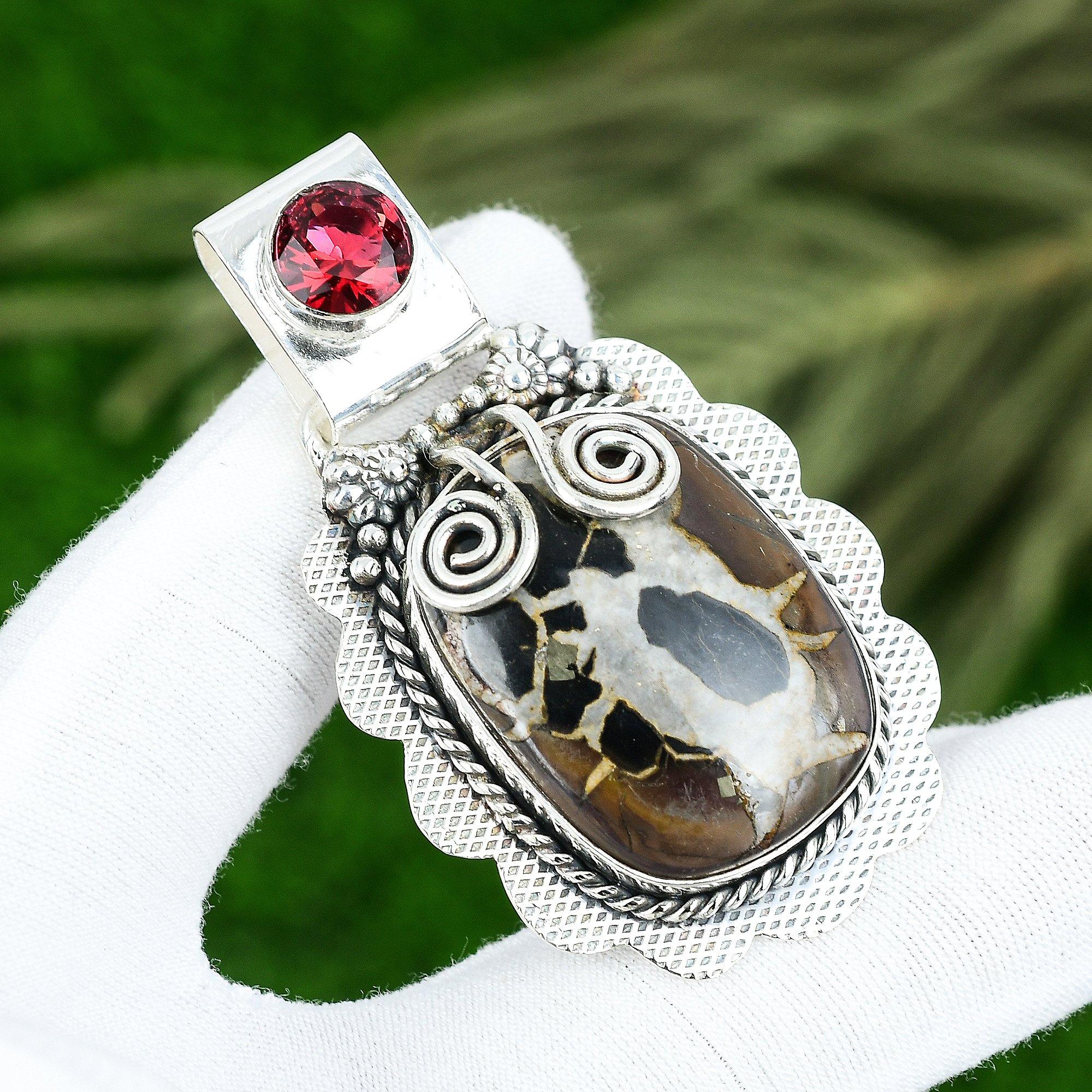 

Anniversary Gift For Her Natural Moroccan Mud Crack Fossil Pendant 925 Silver