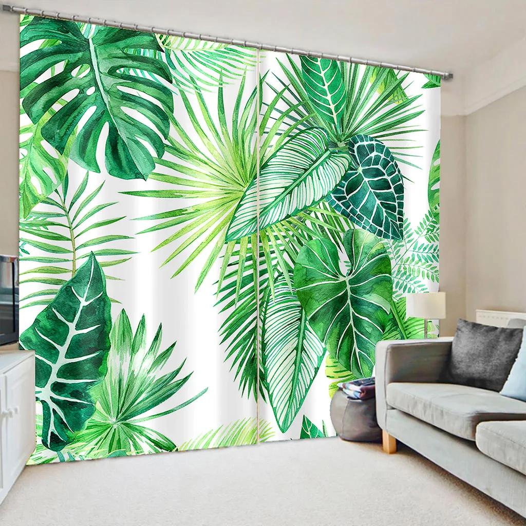 

2 шт. тропические растения кактус шторы листва узор ботанический печатный карниз для штор карманное окно обработка для гостиной кухни 2x100W240H(CM)&Grommet Top