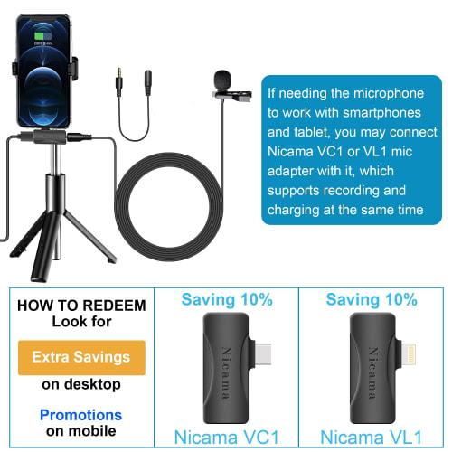 Nicama LVM7 Mini Clip-on Microphone, Pin Microphone, Condenser Microphone, Omnidirectional, High-Performance, for DSLR Cameras, Camcorders, Audio Reco
