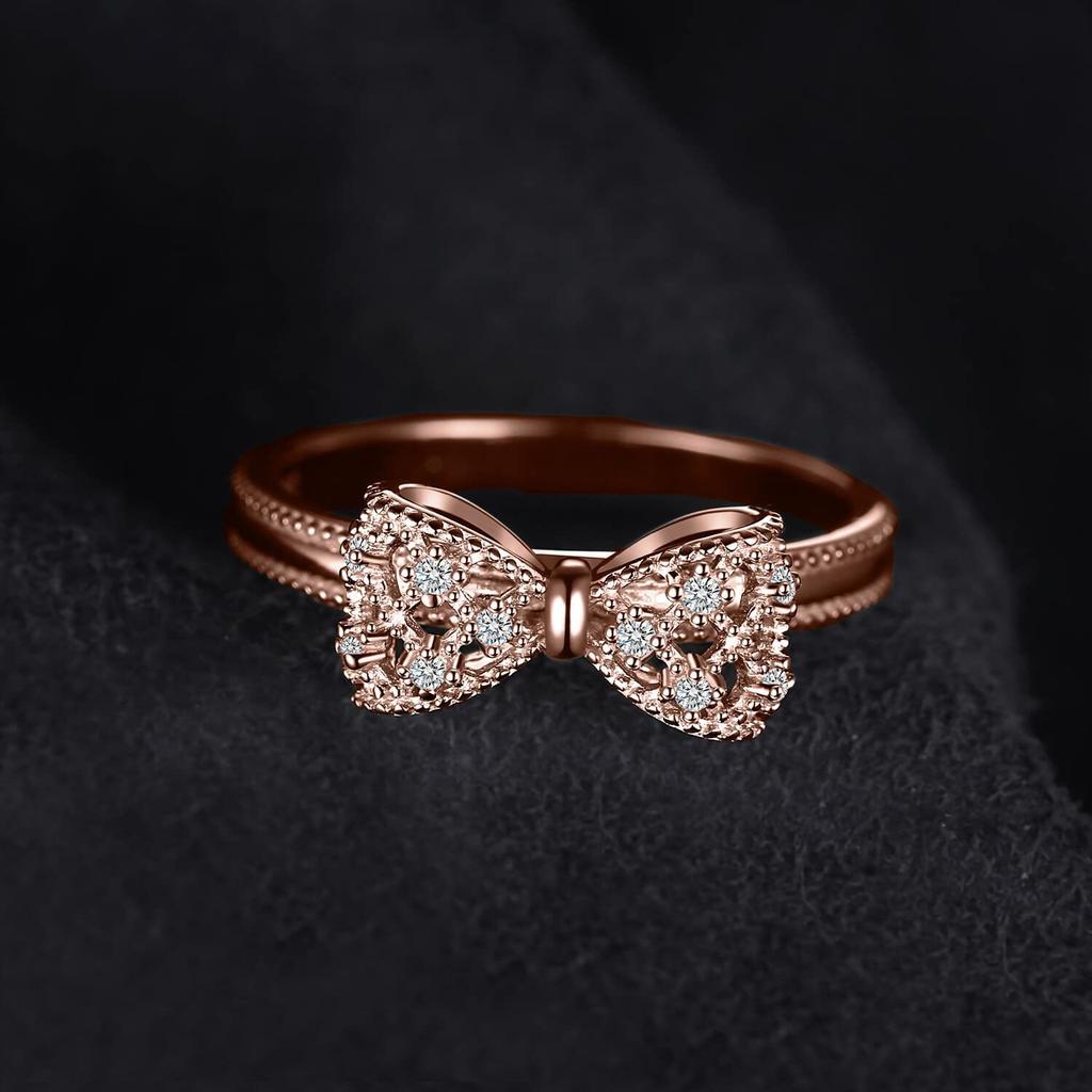 Roségold 3D Schleifenring für Damen Einfach Zirkonia Inlayt Exquisit Vielseitig Kreativer Fingerring