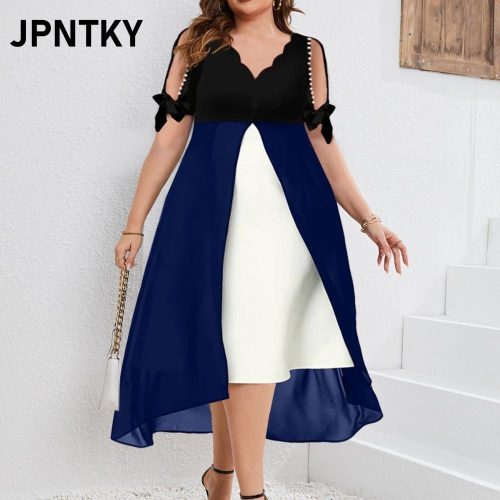 JPNTKY Moda Estiva Primaverile Colore Unico Stampa Manica Corta Scollo a V Abiti Casual