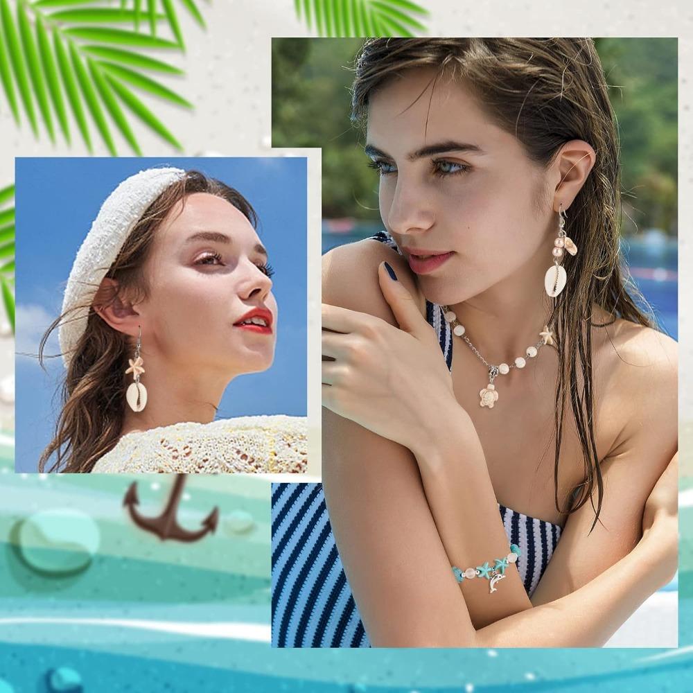 Κιτ Κατασκευής Κοσμημάτων Ωκεανού 292 τεμ. Καλοκαιρινές Χάντρες και Μενταγιόν Παραλίας με Χελώνα, Γοργόνα, Δελφίνι, Αστερία, Κράμα, Θαλάσσια Μενταγιόν για Κατασκευή Βραχιολιού Ποδιού