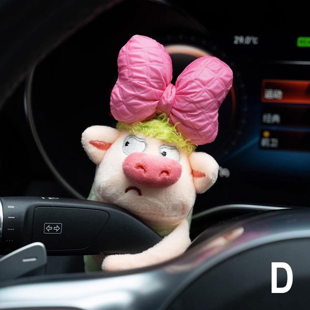 Car Decoration Plush Dolls Pilot Steering Lights Ornament Cute Pig Wye Windshield Bows Wiper Steering Wheel Accessories