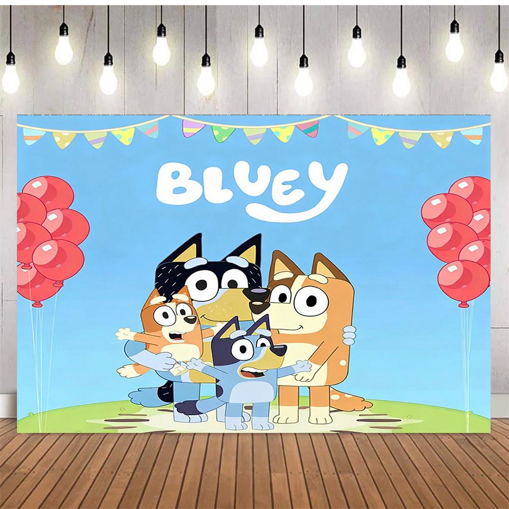 Bluey Family Birthday Backdrop, Bluey Themed Party Banner Photo Background for Kids Boys Girls Birthday Party Decorations 210x150cm