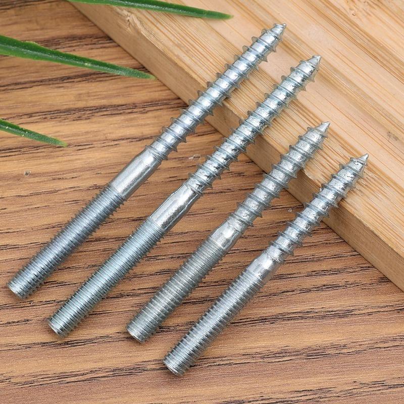 50/10x Double Head Hanger Bolts Heavy Duty Metal Self-Tapping Threaded Rods Screw For Wood Furniture Joint Hardware Accessories