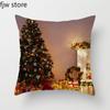 Christmas Decor Pillow Cover  Tree Gift Fireplace Print Throw   New Year Home  Sofa Cushion