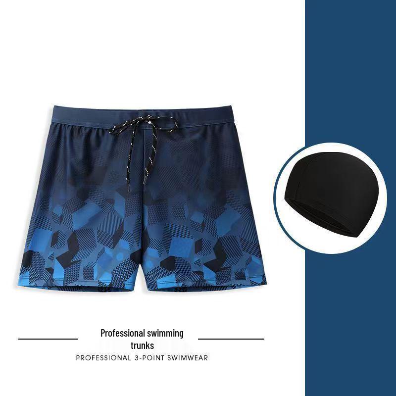 Men's Quick-Dry Swim Trunks Set: Swimwear with Loose Square Leg, Professional Swim Goggles & Cap Included
