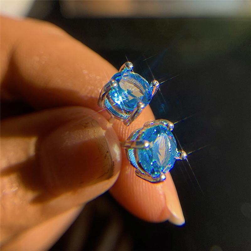 Luxury Female Crystal Green Stone Charm Silver Color Stud Earrings Cute Round Zircon Wedding Jewelry For Women