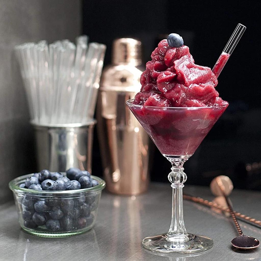 4 Pieces/Set 16cm Short Glass Straws with 2 Cleaning Brushes Eco-Friendly Reusable Straws for Desserts Smoothies Milkshakes Cocktail Whiskey Beer