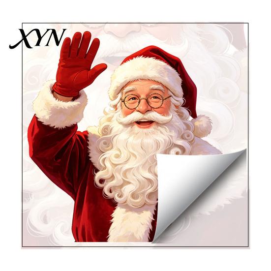 Santa Claus Decorations Christmas Static Window Clings, Waving Stickers, No?Glue Removable Seasonal Decals Glass Decal for Balcony Home Shop Holiday