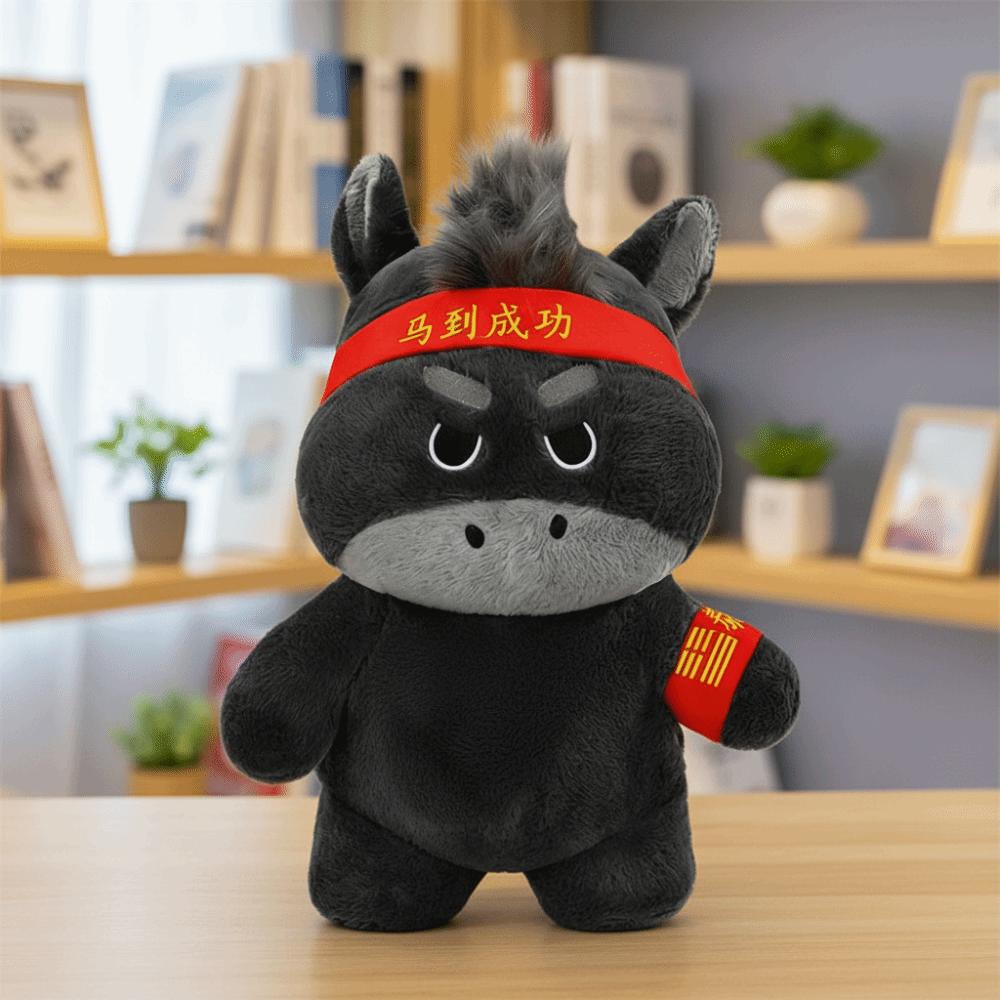 Cute Design Lucky Horse Figurine Black Color Zodiac Pony Figurine Horse Plush Doll  New Year Gift