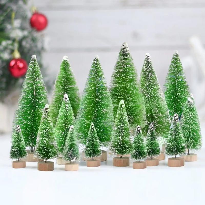 Artificial Mini Wooden Christmas Tree Pink Blue Green White Gold Tower Pine Small Sisal Christmas Tree Tabletop Ornament Decor