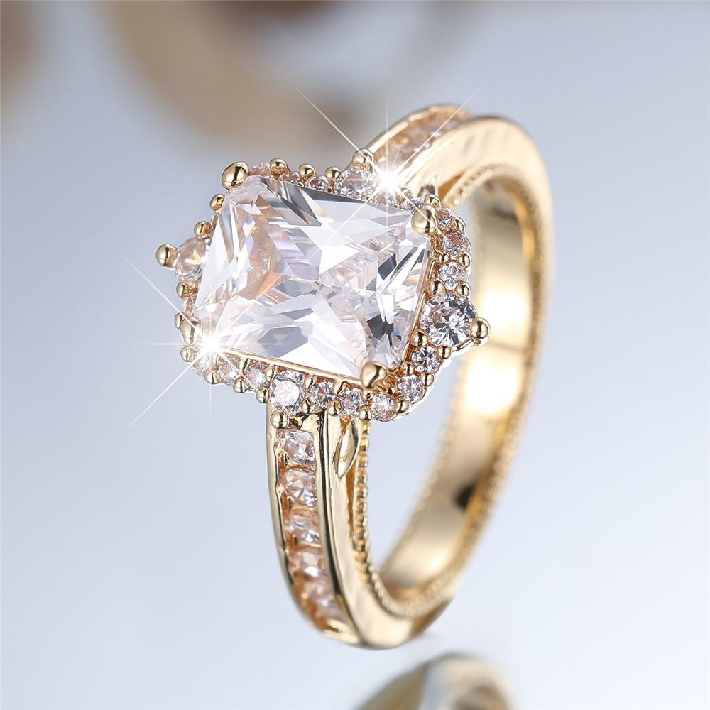 Female Crystal Cute White Square Zircon Stone Engagement Ring Luxury Gold Color Wedding For Women Valentines Day Gift