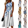 Sleeveless Casual Midi Dress with Round Neckline and Leaf Print Pattern for Women Summer Lightweight Comfortable Fit