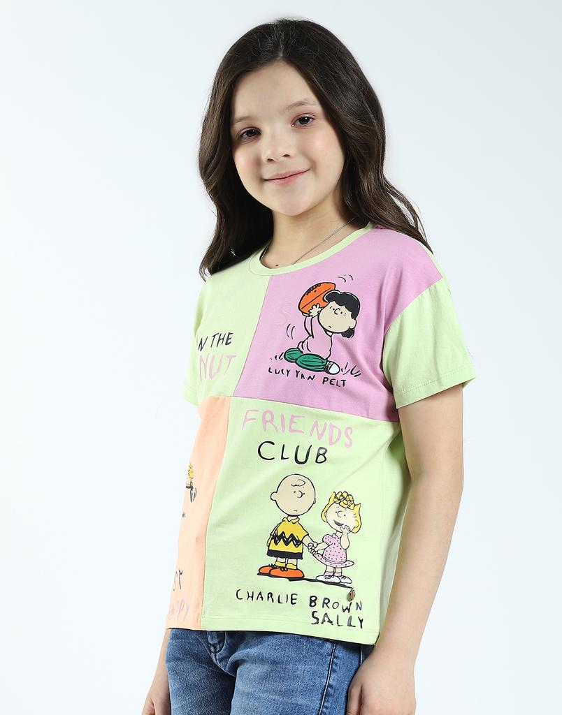MONTE CARLO Girls Printed Round Neck Half Sleeve Top