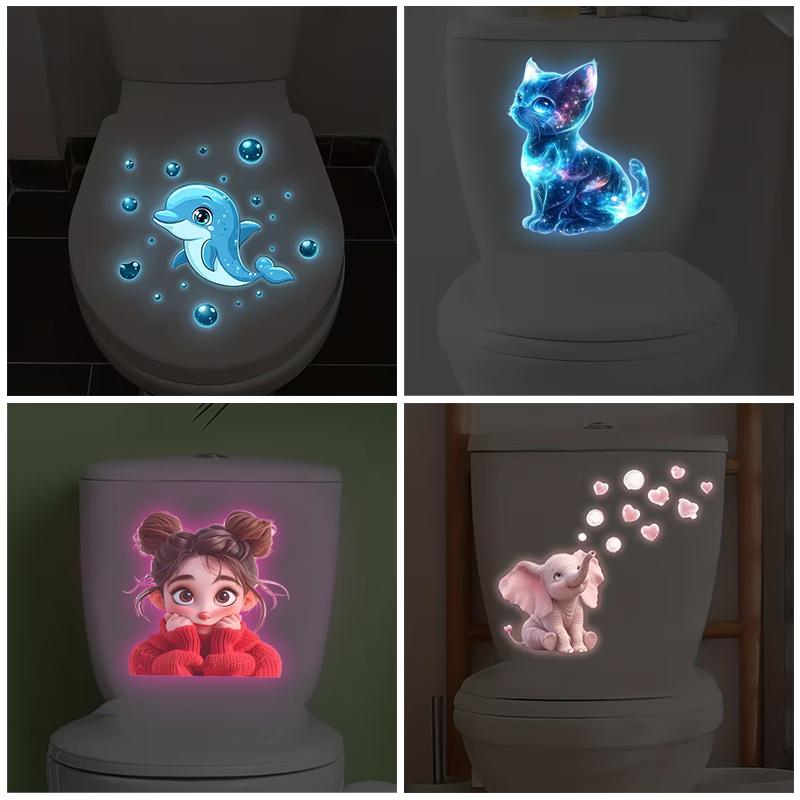Glow-In-The-Dark Girl Dolphin Toilet Sticker Luminous Self-Adhesive Vinyl Wall Sticker Bathroom Wall Or Window Decoration