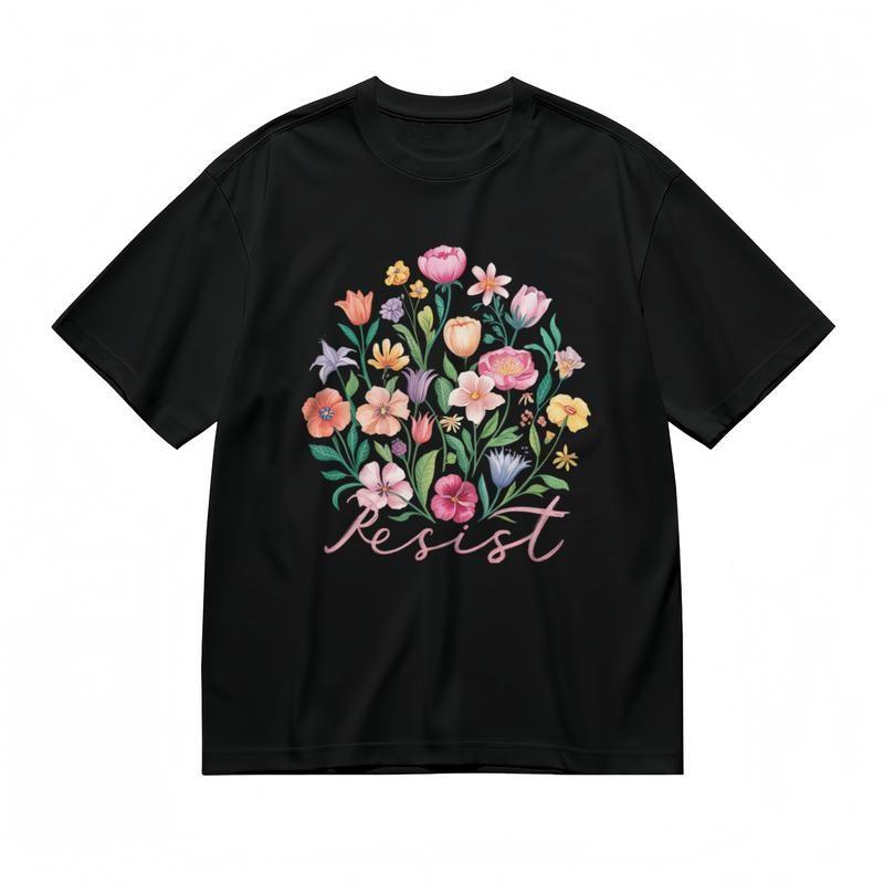 Women's Breathable Comfortable Classic T-Shirt Vibrant Flower Accent Art Tee